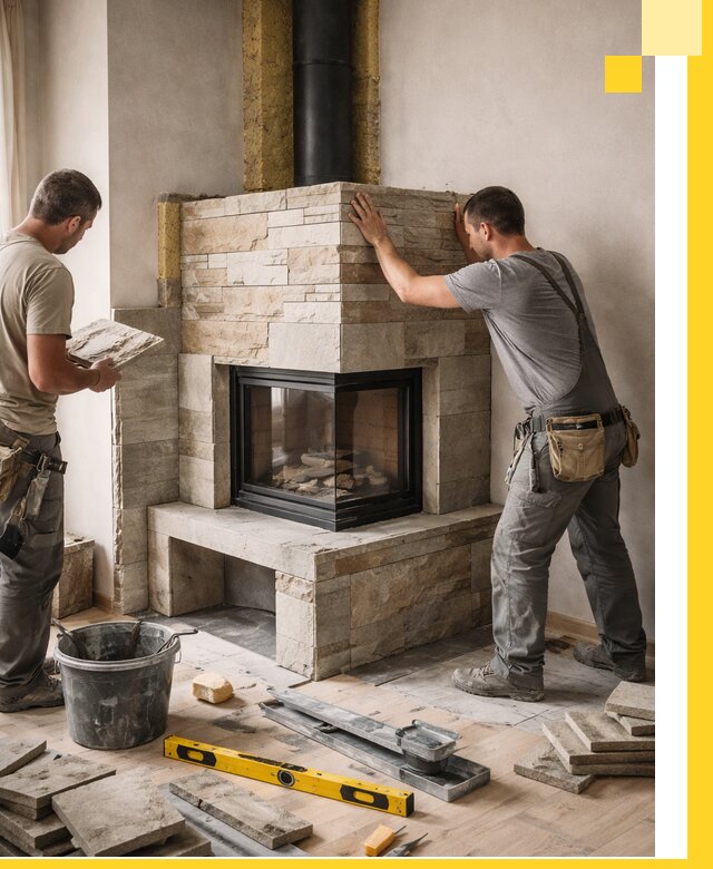 Угловые камины под ключ проект, монтаж и отделка в Ульяновске