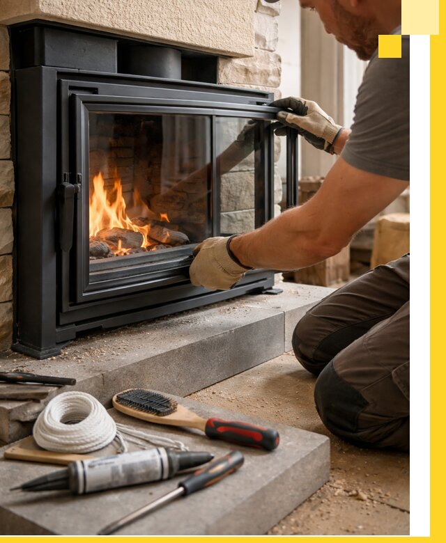 Производство, монтаж и доставка каминов со стеклом в Ульяновске