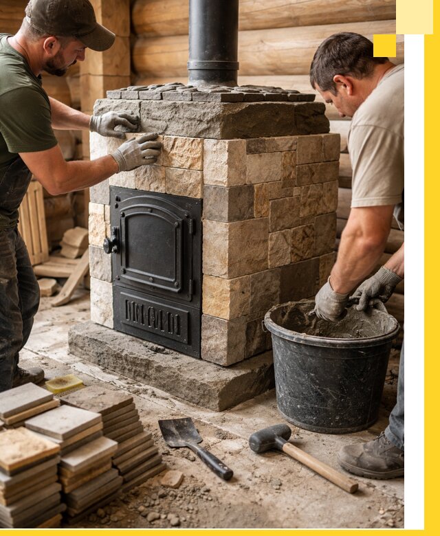 Облицовка банной печи под ключ в Ульяновске: камень и плитка