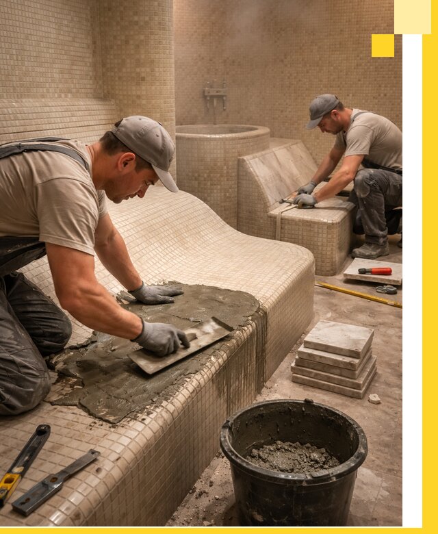 Лежаки для хамама под ключ в Ульяновске, проект и монтаж