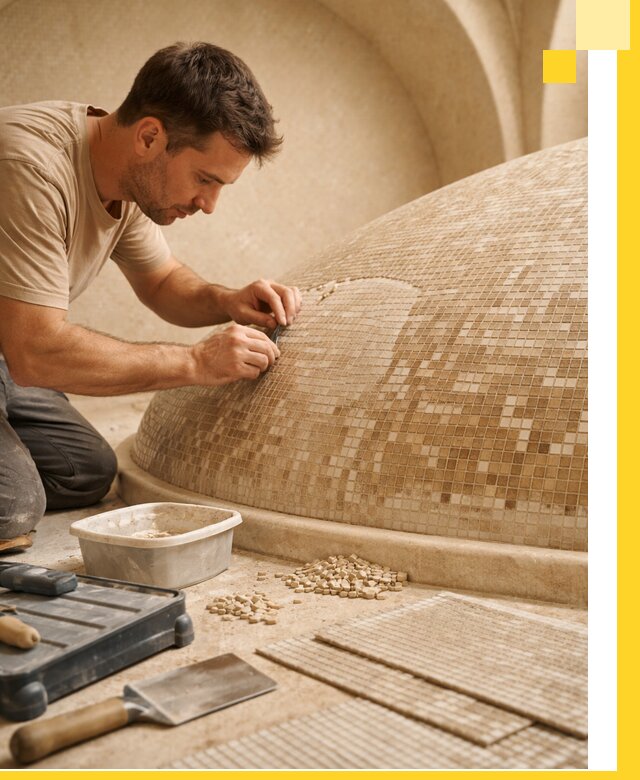 Профессиональная укладка мозаики для хамама под ключ в Ульяновске